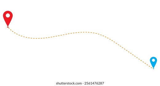Route icon between two points with dotted path and location pin. Location pointer continuous one line drawing. 