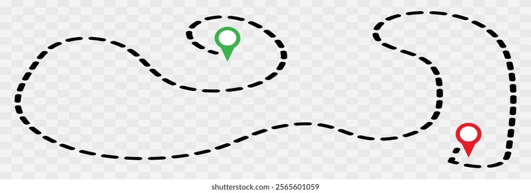 Route icon between two points with dotted path and location pin. Location pointer continuous one line drawing. GPS navigation line route mark. eps 10