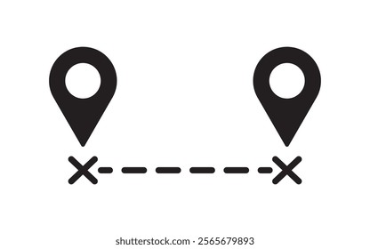 Route icon between two points with dotted path and location pin. Location pointer continuous one line drawing. GPS navigation line route mark. vector illustration.