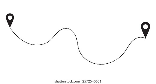 Route icon between two points with dotted path and location pin. Location pointer continuous one line drawing. GPS navigation line route mark.