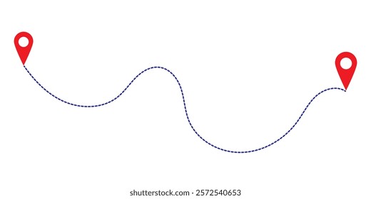 Route icon between two points with dotted path and location pin. Location pointer continuous one line drawing. GPS navigation line route mark.