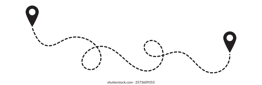 Route icon between two points with dotted path and location pin. Location pointer continuous one line drawing. GPS navigation line route mark.