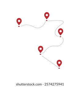  Route icon between two points with dotted path and location pin. Location pointer continuous one line drawing. GPS navigation line route mark. Travel route