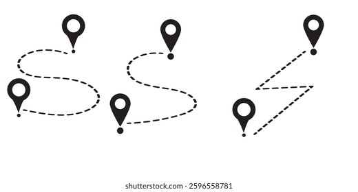 Route icon between two points with dotted path and location pin. Location pointer continuous one line drawing. GPS navigation line route mark. eps 10