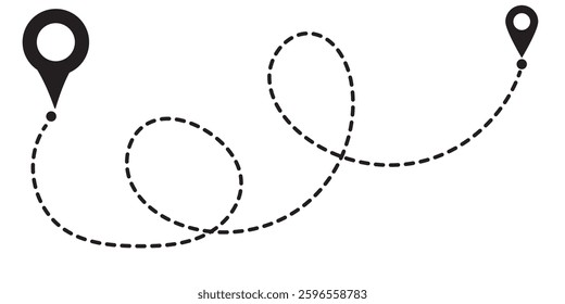 Route icon between two points with dotted path and location pin. Location pointer continuous one line drawing. GPS navigation line route mark. eps 10