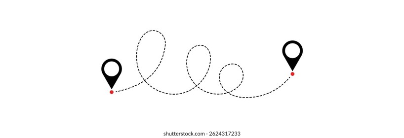  Route icon between two points with dotted path and location pin. Route location icon