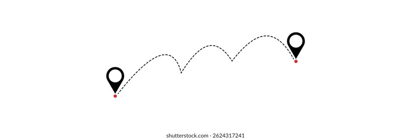  Route icon between two points with dotted path and location pin. Route location icon