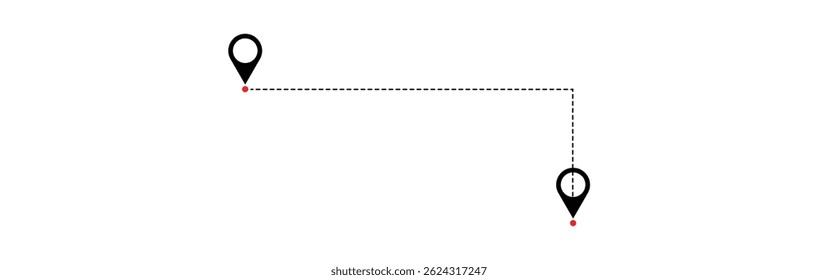  Route icon between two points with dotted path and location pin. Route location icon