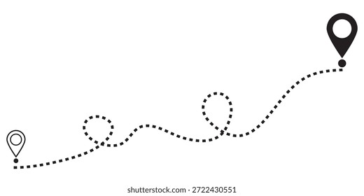 Route icon between two points with dotted path and location pin.