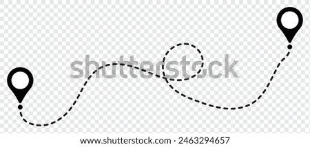 Route icon between two points with dotted path and location pin. Location pointer continuous one line drawing. GPS navigation line route mark. eps 10