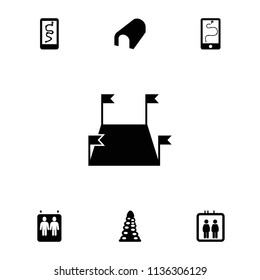 Route icon. collection of 7 route filled icons such as elevator, tunnel. editable route icons for web and mobile.
