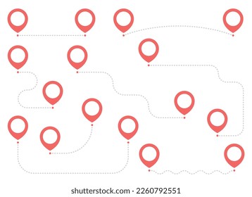 Route icon collection with pointer pin and dotted path vector illustration 