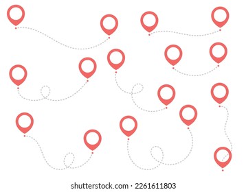 Route icon collection with pointer pin and dotted path vector illustration 