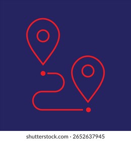 Icono de ruta. Un destino en un mapa. Un símbolo de distancia, viaje o viaje. Marca de posición, puntero o marcador en un mapa de geolocalización. Designación de una Dirección o ubicación GPS. Icono de trama