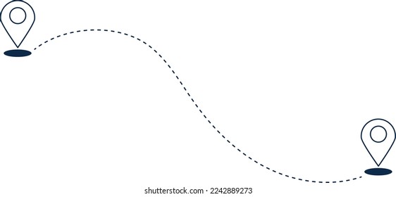 Route icon. Pin location with dotted path. Way line