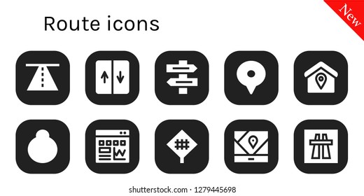  route icon set. 10 filled route icons. Simple modern icons about  - Road, Elevator, Direction sign, Location, Traffic, Road sign, Gps, Motorway