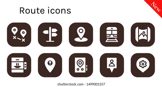 route icon set. 10 filled route icons.  Collection Of - Destination, Road sign, Location, Train, Mapping, Elevator, Gps, Place