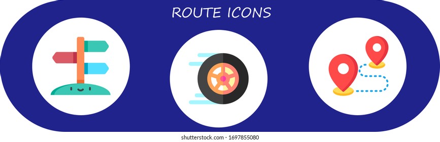 route icon set. 3 flat route icons. Included direction, racing, destination icons