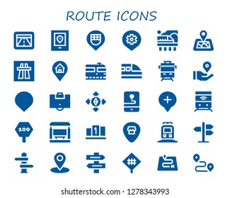 route icon set. 30 filled route icons. Simple modern icons about  - Gps, Location, Place, Train, Location pin, Motorway, Area, Destination, Road sign, Bus stop, Position, Direction