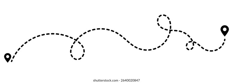 Route icon. set of Route location icon two pin sign and dotted line. Distance vector sign symbol. 