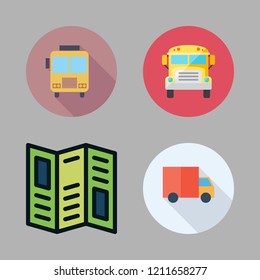 route icon set. vector set about side view, school bus and road map icons set.