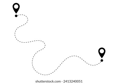 Route icon. Two points with dotted path and location pin. Route location icon two pin sign and dotted line road. Start and end journey symbol. Vector