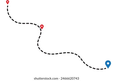  Route icon - two points with dotted path and location pin. Route location icon two pin sign and dotted line. Travel vector icon. Travel from start point and dotted line. vector illustration.