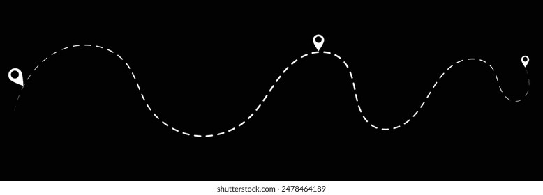 Route icon - two points with dotted path and location pin. Route location icon two pin sign and dotted line. Travel vector icon. Travel from start point and dotted line tracing.