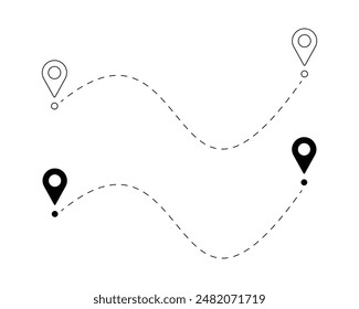 Route icon - two points with dotted path and location pin. Route location icon two pin sign and dotted line.