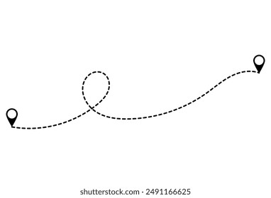 Route icon - two points with dotted path and location pin. Route location icon two pin sign and dotted line. Travel vector icon. Vector illustration. Eps file 19.