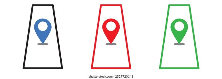 Route icon - two points with dotted path and location pin. Route location icon two pin sign and dotted line. Travel vector icon. Travel from start point and dotted line tracing.