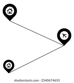 Ícone Rota. Dois pontos com caminho pontilhado e ícone de vetor de pin de localização. Ponteiro de localização contínuo um desenho de linha em fundo branco eps 10.