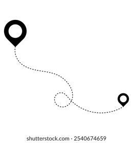 Route icon. Two points with dotted path and location pin vector icon. Location pointer continuous one line drawing on white background eps 10.