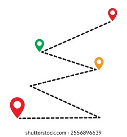 Route icon. two points with dotted path and location pin. Travel vector icon.  Route location icon two pin sign and dotted line. Travel from start point and dotted line tracing.