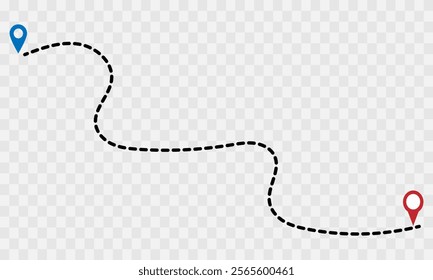 Route icon - two points with dotted path and location pin. Route location icon two pin sign and dotted line. Travel vector icon. Travel from start point and dotted line tracing , eps10 .33