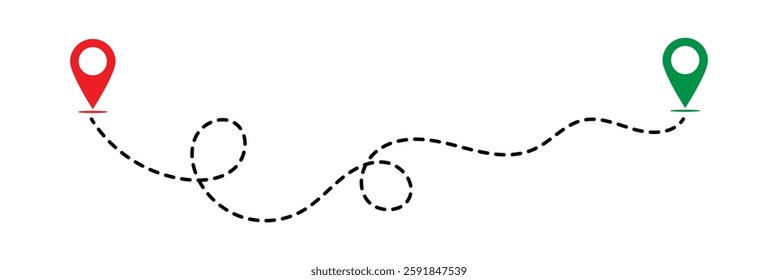 Route icon - two points with dotted path and location pin. Route location icon two pin sign and dotted line. Travel vector icon. Travel from start point and dotted line tracing in eps 10.