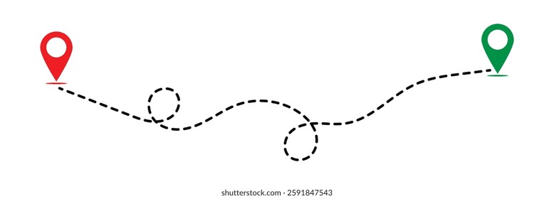 Route icon - two points with dotted path and location pin. Route location icon two pin sign and dotted line. Travel vector icon. Travel from start point and dotted line tracing in eps 10.