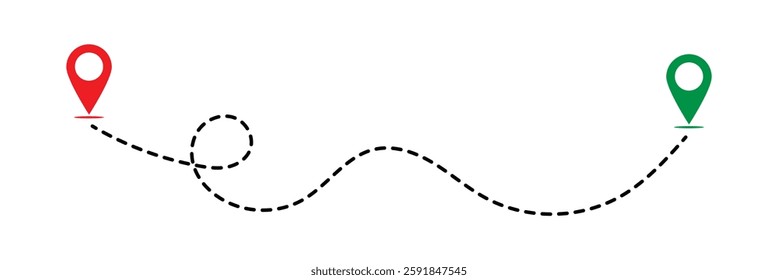 Route icon - two points with dotted path and location pin. Route location icon two pin sign and dotted line. Travel vector icon. Travel from start point and dotted line tracing in eps 10.