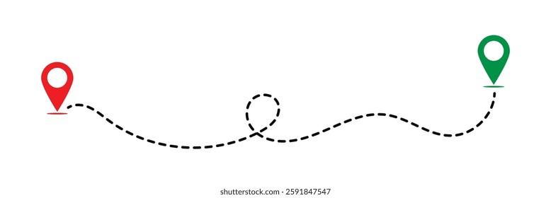 Route icon - two points with dotted path and location pin. Route location icon two pin sign and dotted line. Travel vector icon. Travel from start point and dotted line tracing in eps 10.