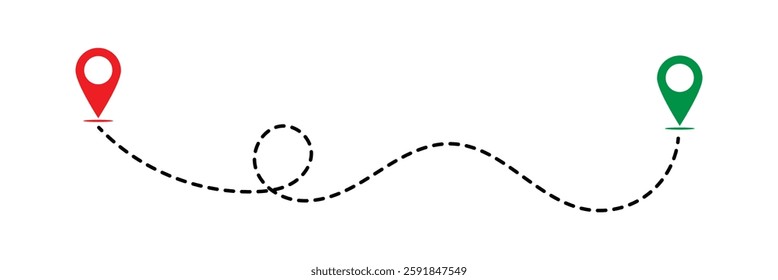 Route icon - two points with dotted path and location pin. Route location icon two pin sign and dotted line. Travel vector icon. Travel from start point and dotted line tracing in eps 10.