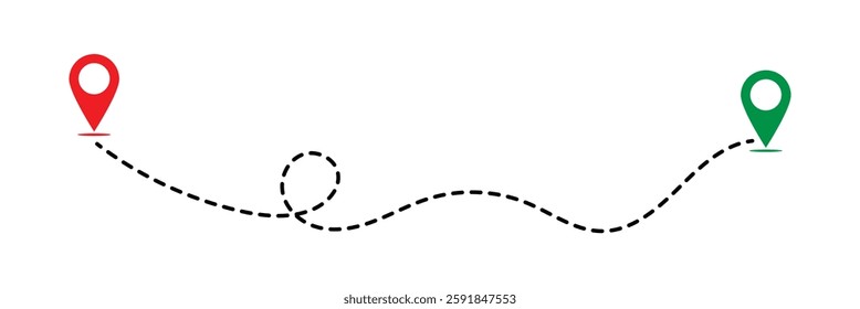 Route icon - two points with dotted path and location pin. Route location icon two pin sign and dotted line. Travel vector icon. Travel from start point and dotted line tracing in eps 10.