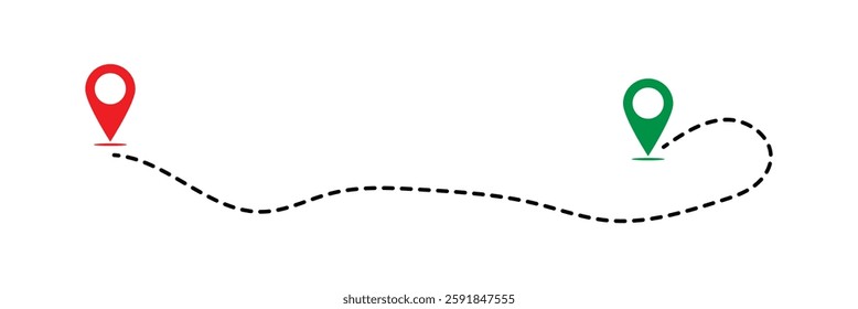 Route icon - two points with dotted path and location pin. Route location icon two pin sign and dotted line. Travel vector icon. Travel from start point and dotted line tracing in eps 10.