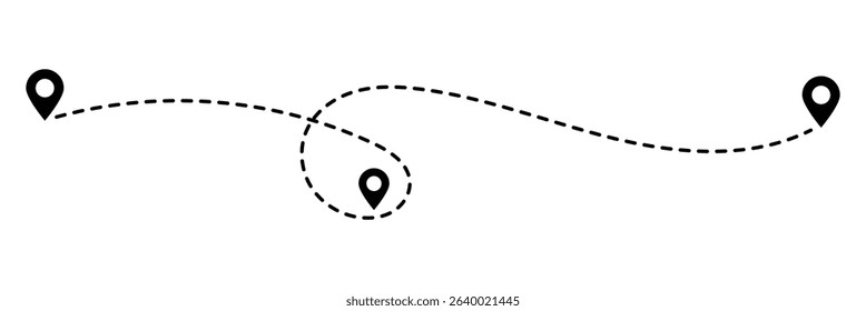 Route icon. two points with dotted path and location pin. Location pointer continuous one line drawing. GPS navigation line route mark. Vector illustration.