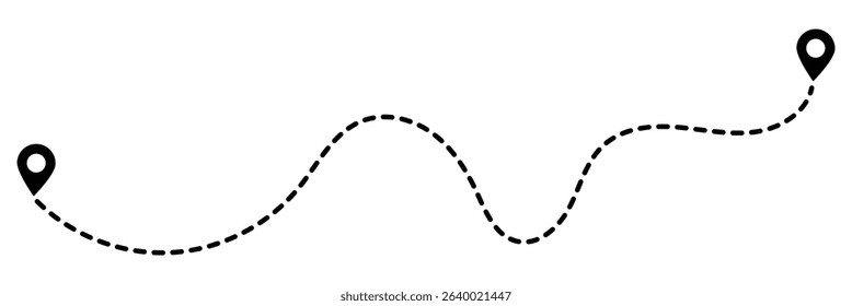 Route icon. two points with dotted path and location pin. Location pointer continuous one line drawing. GPS navigation line route mark. Vector illustration.