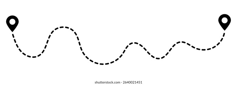 Route icon. two points with dotted path and location pin. Location pointer continuous one line drawing. GPS navigation line route mark. Vector illustration.