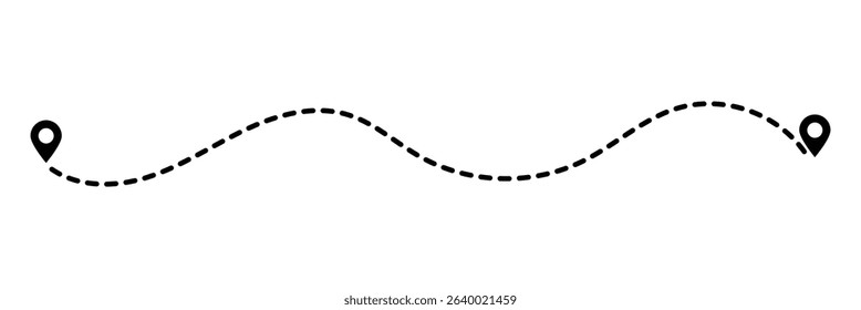 Route icon. two points with dotted path and location pin. Location pointer continuous one line drawing. GPS navigation line route mark. Vector illustration.