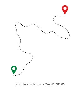 Route icon. Two points with dotted path and location pin. Route location icon two pin sign and dotted line. Distance icon illustration in eps 10.