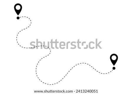Route icon. Two points with dotted path and location pin. Route location icon two pin sign and dotted line road. Start and end journey symbol. Vector