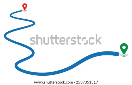 Route icon. Two points with dotted path and location pin. Route location icon two pin sign and dotted line. Travel vector icon. Travel from start point and dotted line tracing.