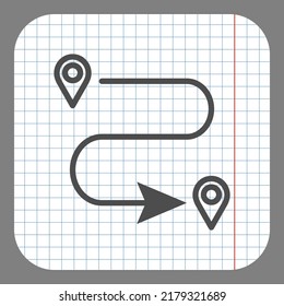 Route icon vector. Flat design. On graph paper. Grey background.ai